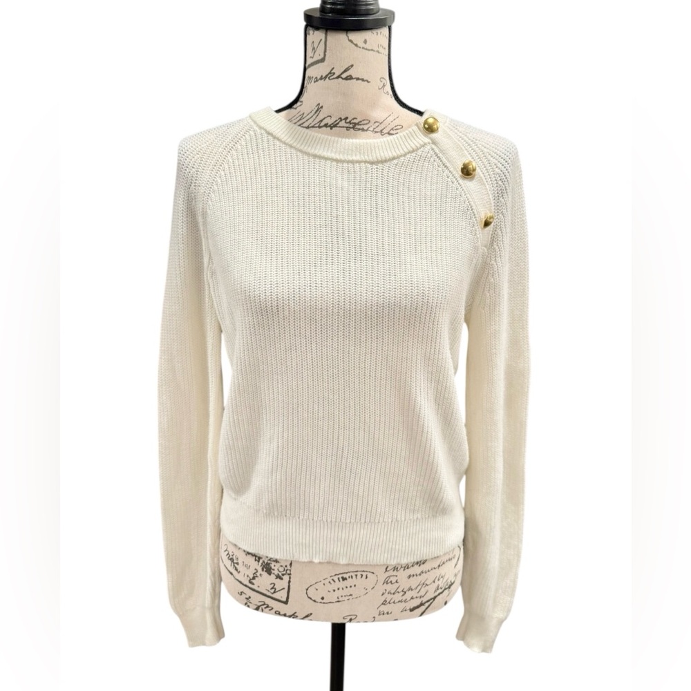 J. Crew Sweater Button Raglan Crewneck Ivory Women’s Small - Picture 3 of 9